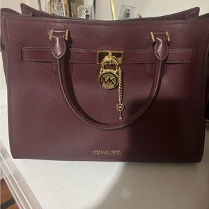 Michael Kors Wine Leather Satchel with Gold Hardware